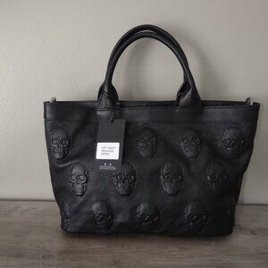IO Pelle skulls black leather satchel + crossbody bag - NWT - large purse size
